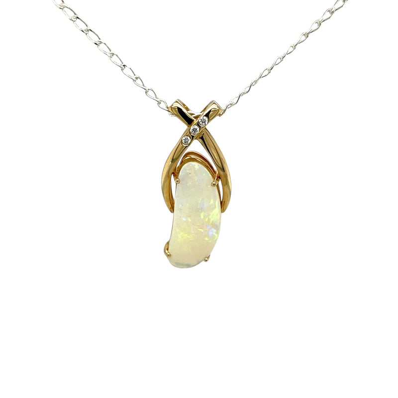 14ct YG Solid White Opal Pendant