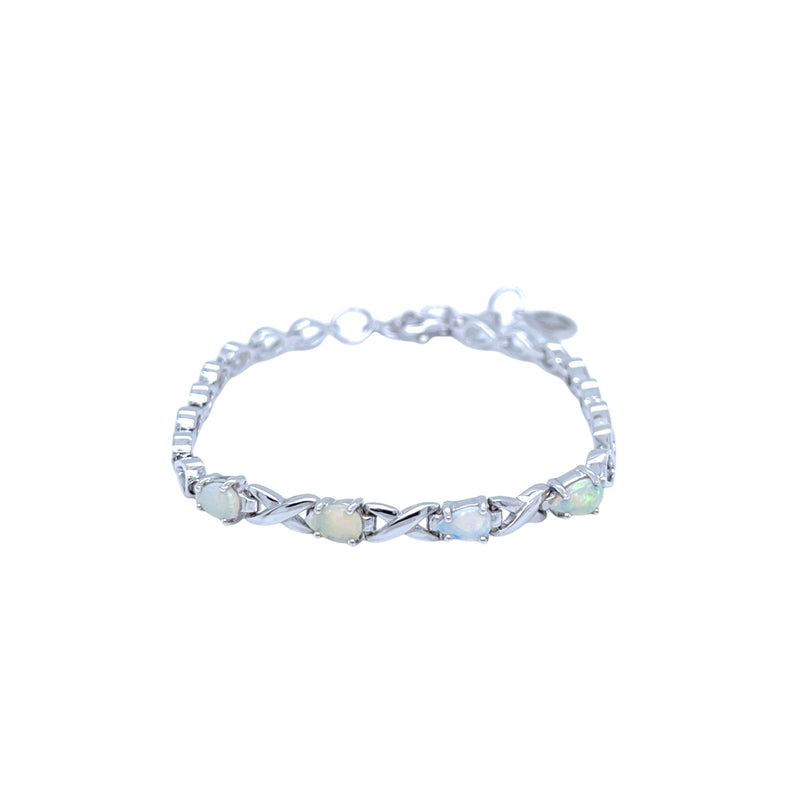 925 Sterling Silver Australian White Opal Bracelet