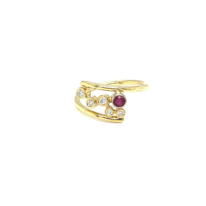 18ct Yellow/White Gold Diamond and Ruby Ring