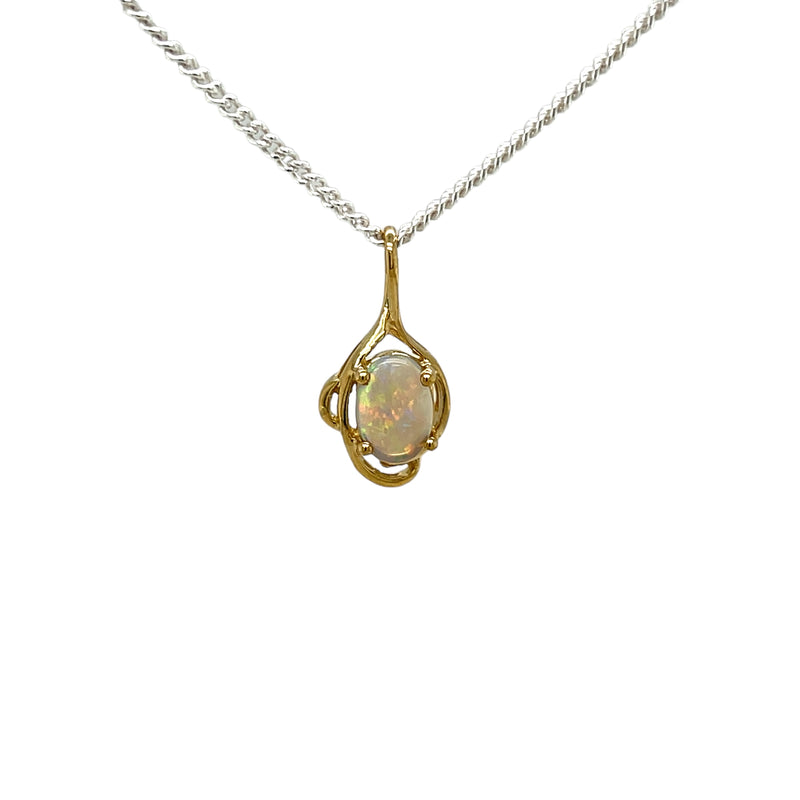 9ct YG Solid White Opal Pendant
