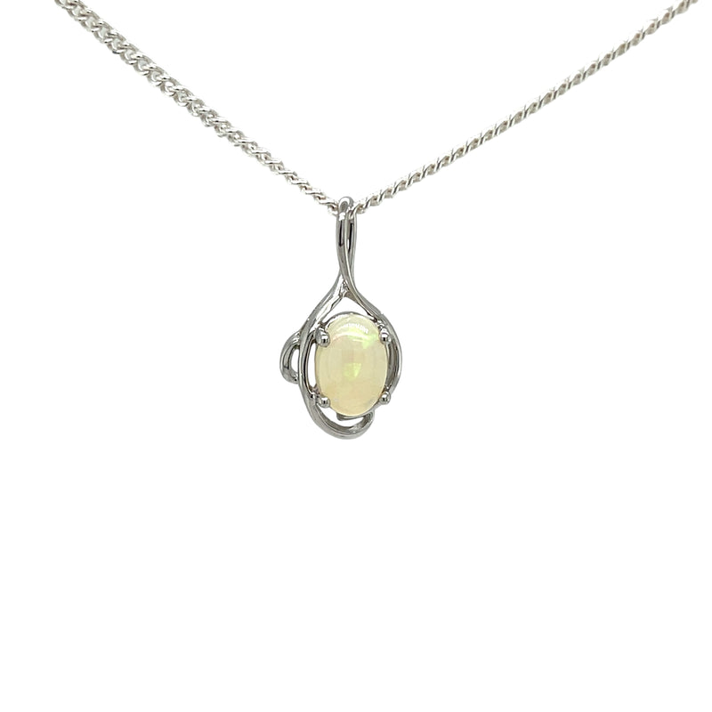 9ct WG Solid White Opal Pendant