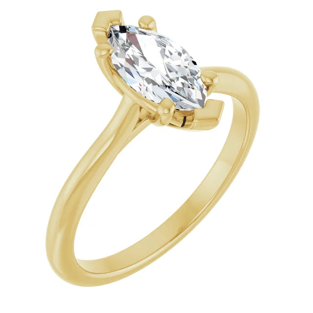 18ct YG Solitaire Marquise cut Lab Grown Diamond Ring