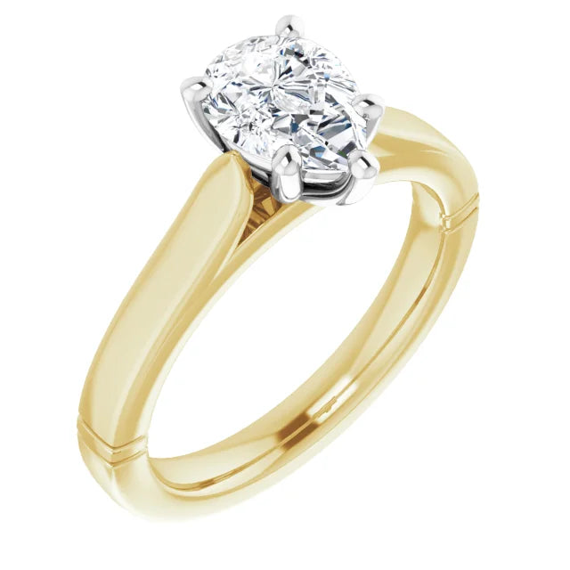 18ct Yellow & White Gold Solitaire Pear cut Lab Grown Diamond Ring