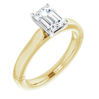 18ct Yellow/White Gold Solitaire Emerald cut Lab Grown Diamond Ring