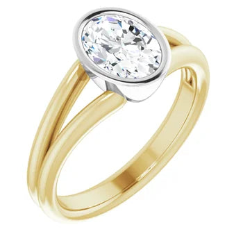 18ct Yellow & White Gold Solitaire Oval cut Lab Grown Diamond Ring