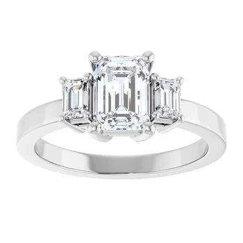18ct WG Emerald cut Trilogy Lab Grown Diamond Ring