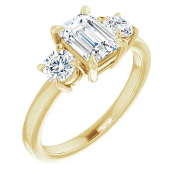 18ct WG Emerald & Round cut Trilogy Lab Grown Diamond Ring