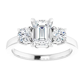 18ct WG Emerald & Round cut Trilogy Lab Grown Diamond Ring
