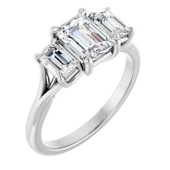 18ct WG Emerald cut Trilogy Lab Grown Diamond Ring