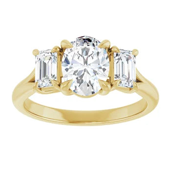 18ct YG Trilogy Oval & Emerald cut Lab Grown Diamond Ring