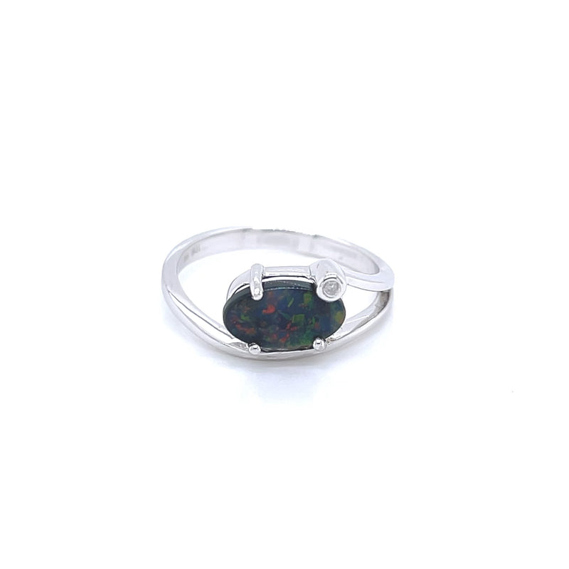 18ct White Gold Solid Black Opal Ring