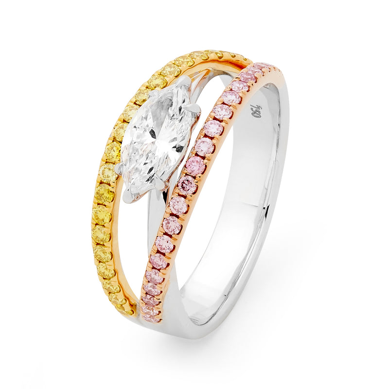 18ct W/Y/R Gold Diamond Ring