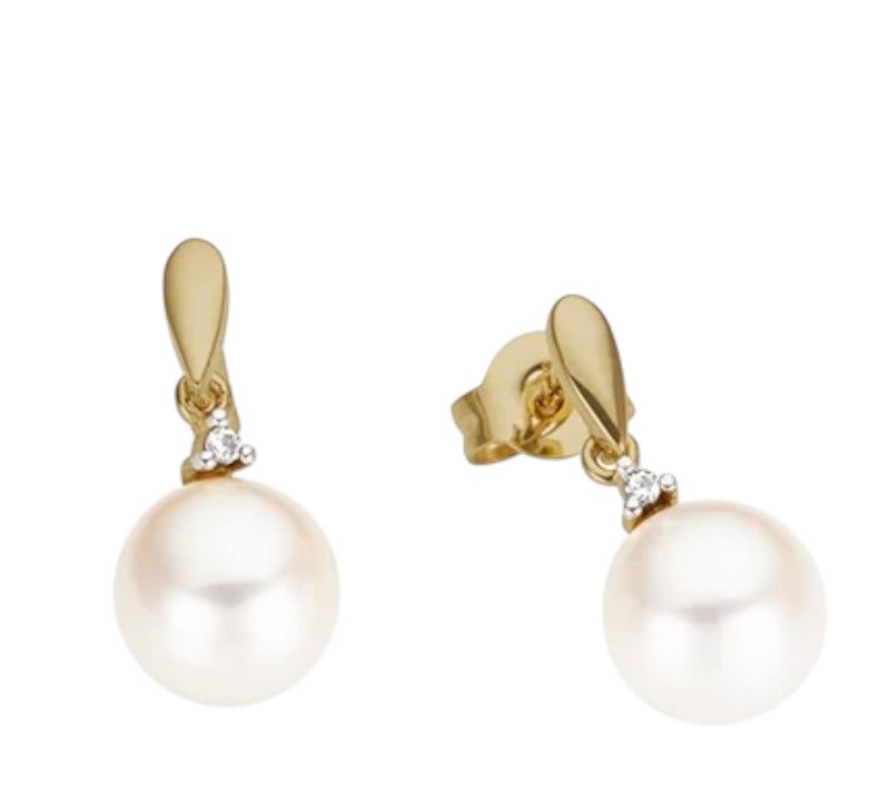 18ct YG Australian south sea Pearl & Diamond Drop Earrings