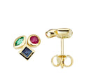 9ct YG Emerald Ruby Sapphire Stud Earrings