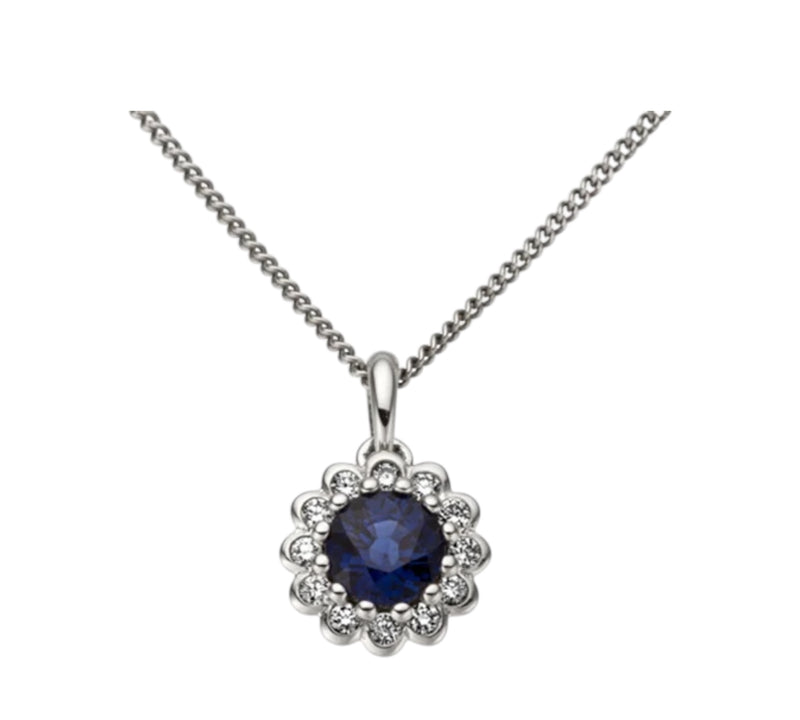9ct White Gold Sapphire & Diamond Pendant