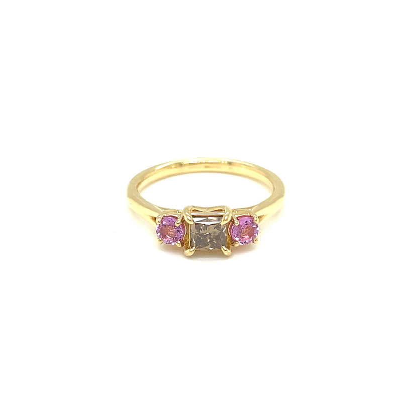 18ct Yellow Gold Australian Cognac Diamond and Pink Sapphire Ring