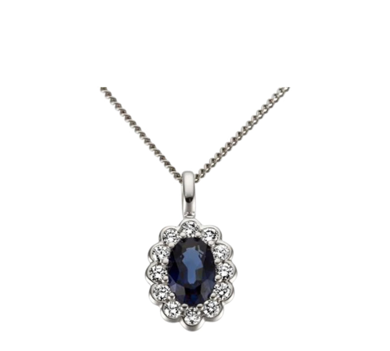 9ct White Gold Sapphire & Diamond Pendant