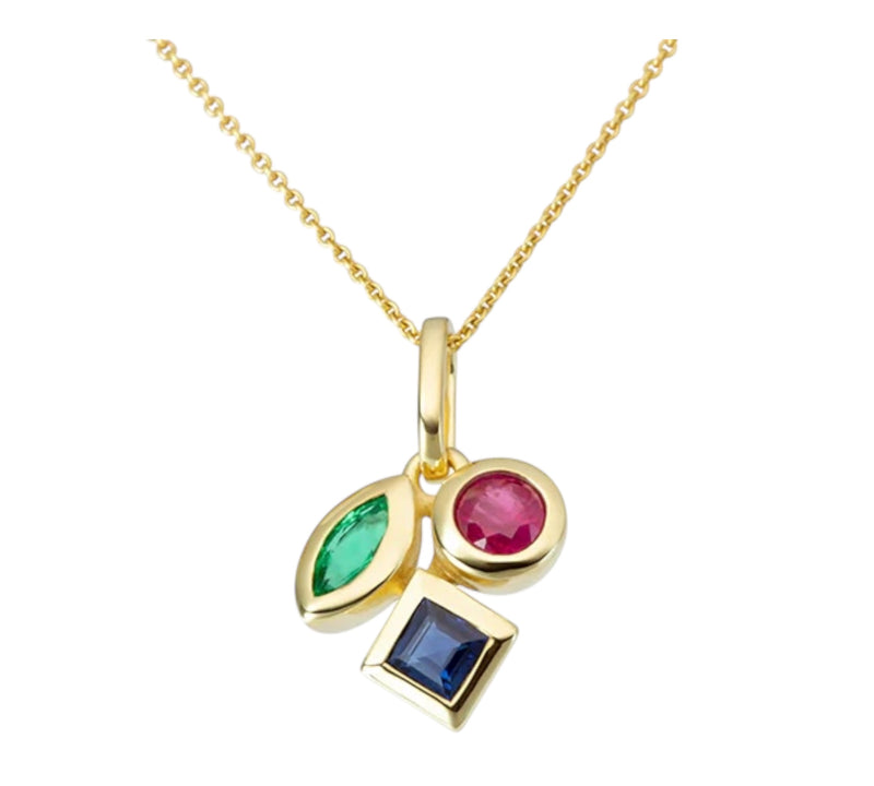 9ct Yellow Gold Emerald Ruby Sapphire Pendant