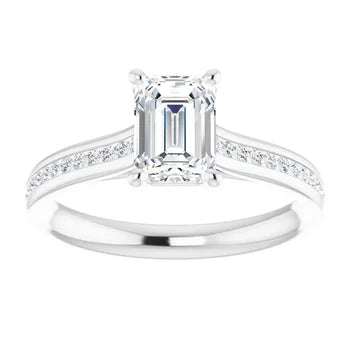 18ct WG Round Emerald & Round cut Lab Grown Accented Diamond Ring
