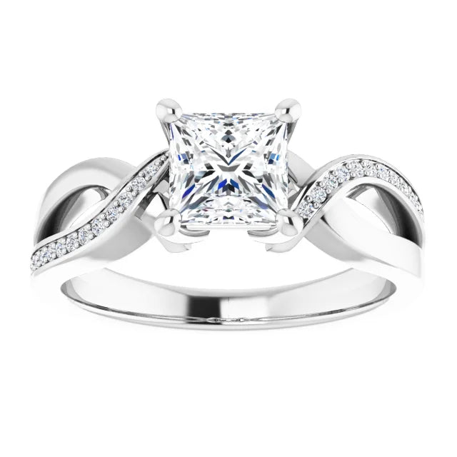 18ct YG Princess & Round cut Lab Grown Accented Diamond Ring