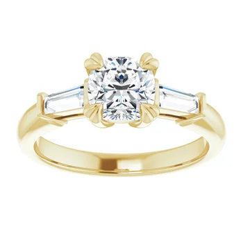 18ct WG Cushion cut & Tapered Baguette Lab Grown Diamond Accented Ring