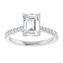 18ct White Gold - Emerald & Round cut Lab Grown Diamond Accented Ring