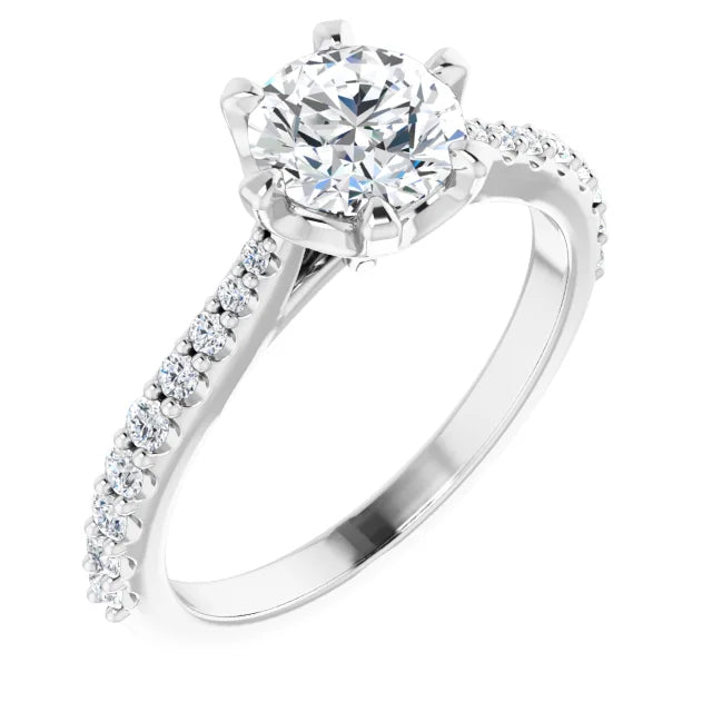 18ct YG six claw Round cut Lab Grown Diamond Accented Ring