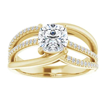 18ct YG Cushion & Round cut Lab Grown Diamond Accented Ring