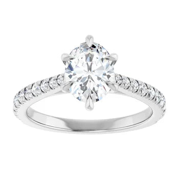 18ct White Gold - Oval & Round cut Lab Grown Accented Diamond Ring