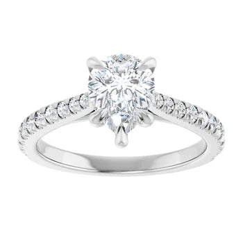 18ct YG Pear & Round cut Lab Grown Accented Diamond Ring