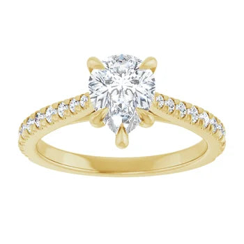 18ct Yellow Gold - Pear & Round cut Lab Grown Accented Diamond Ring