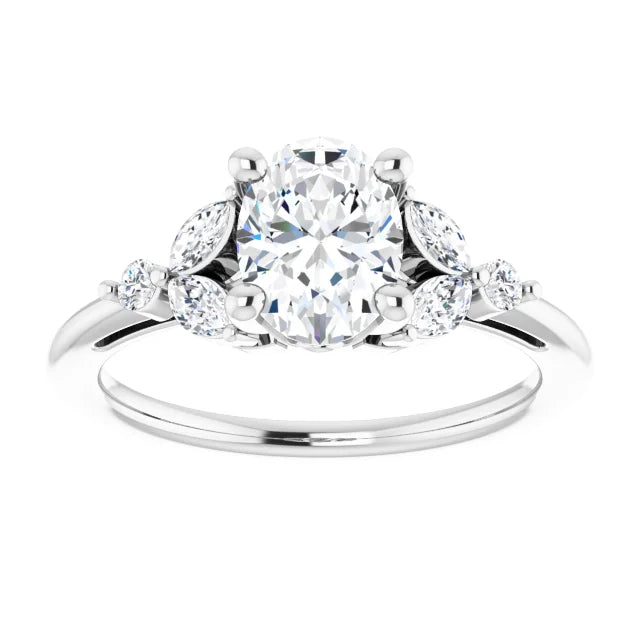 18ct WG Oval & Marquise & Round cut Lab Grown Accented Diamond Ring