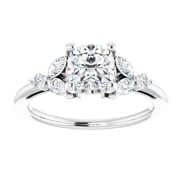 18ct YG Cushion & Marquise & Round cut Lab Grown Accented Diamond Ring