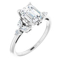 18ct White Gold - Emerald & Marquise & Round cut Lab Grown Accented Diamond Ring