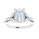 18ct White Gold - Emerald & Marquise & Round cut Lab Grown Accented Diamond Ring