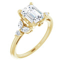 18ct White Gold - Emerald & Marquise & Round cut Lab Grown Accented Diamond Ring