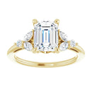 18ct White Gold - Emerald & Marquise & Round cut Lab Grown Accented Diamond Ring