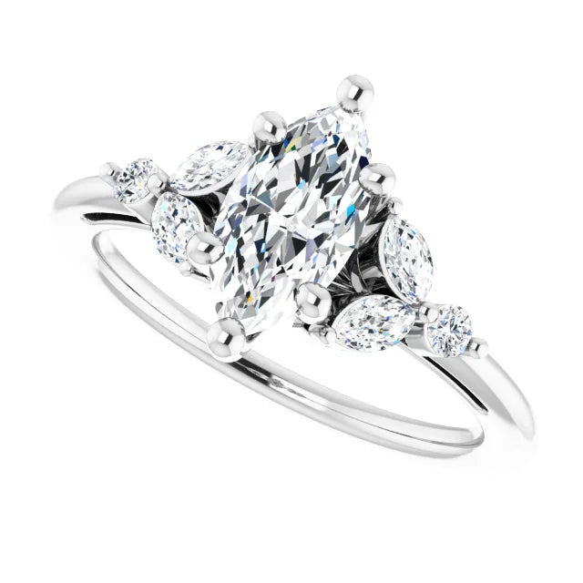 18ct YG Marquise & Round cut Lab Grown Accented Diamond Ring