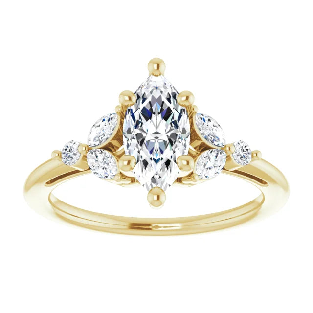 18ct YG Marquise & Round cut Lab Grown Accented Diamond Ring