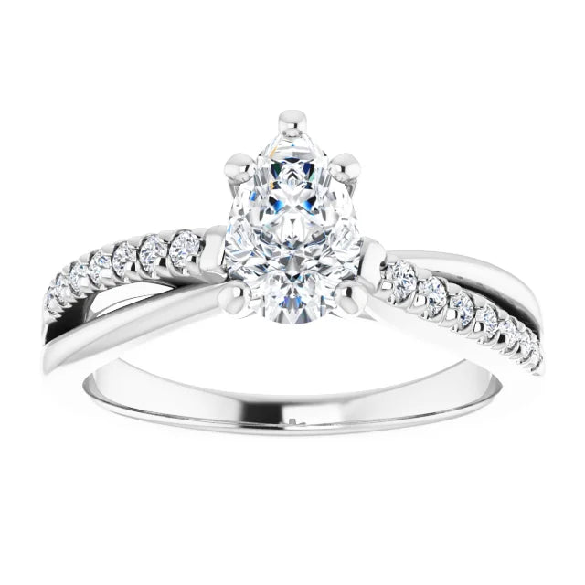 18ct YG Pear & Round cut Lab Grown Accented Diamond Ring