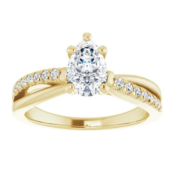 18ct YG Pear & Round cut Lab Grown Accented Diamond Ring