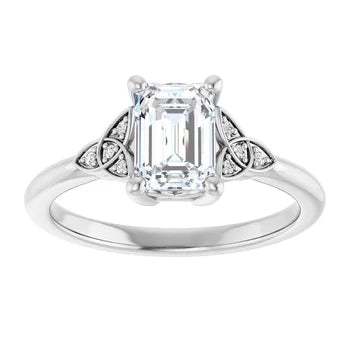 18ct WG Emerald & Round cut Lab Grown Accented Diamond Ring