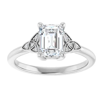 18ct White Gold - Emerald & Round cut Lab Grown Accented Diamond Ring