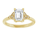 18ct White Gold - Emerald & Round cut Lab Grown Accented Diamond Ring