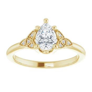 18ct Yellow Gold - Pear & Round cut Lab Grown Accented Diamond Ring