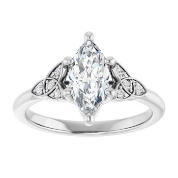 18ct White Gold - Marquise & Round cut Lab Grown Accented Diamond Ring