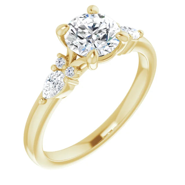 18ct Yellow Gold - Round & Marquise cut Lab Grown Accented Diamond Ring