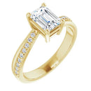 18ct White Gold - Emerald & Round cut Lab Grown Accented Diamond Ring