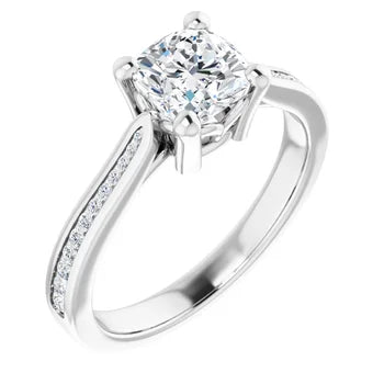 18ct White Gold - Cushion & Round cut Lab Grown Accented Diamond Ring