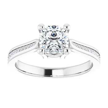 18ct White Gold - Cushion & Round cut Lab Grown Accented Diamond Ring